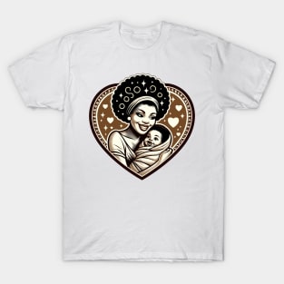 African mother. Vintage motherhood heart t-shirt, Retro Mom and baby love graphic tee, Unique mother's day gift T-Shirt